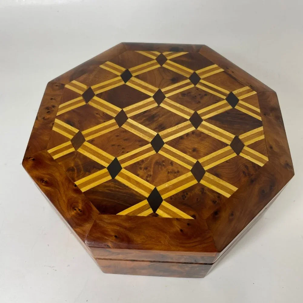 Moroccan Thuya Burl Wood Octagonal Jewelry Box Burl Wooden Inlay Box